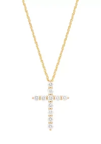 1 ct. t.w. Lab Grown Diamond Cross Pendant with 18" Rope Chain in 10K Yellow Gold