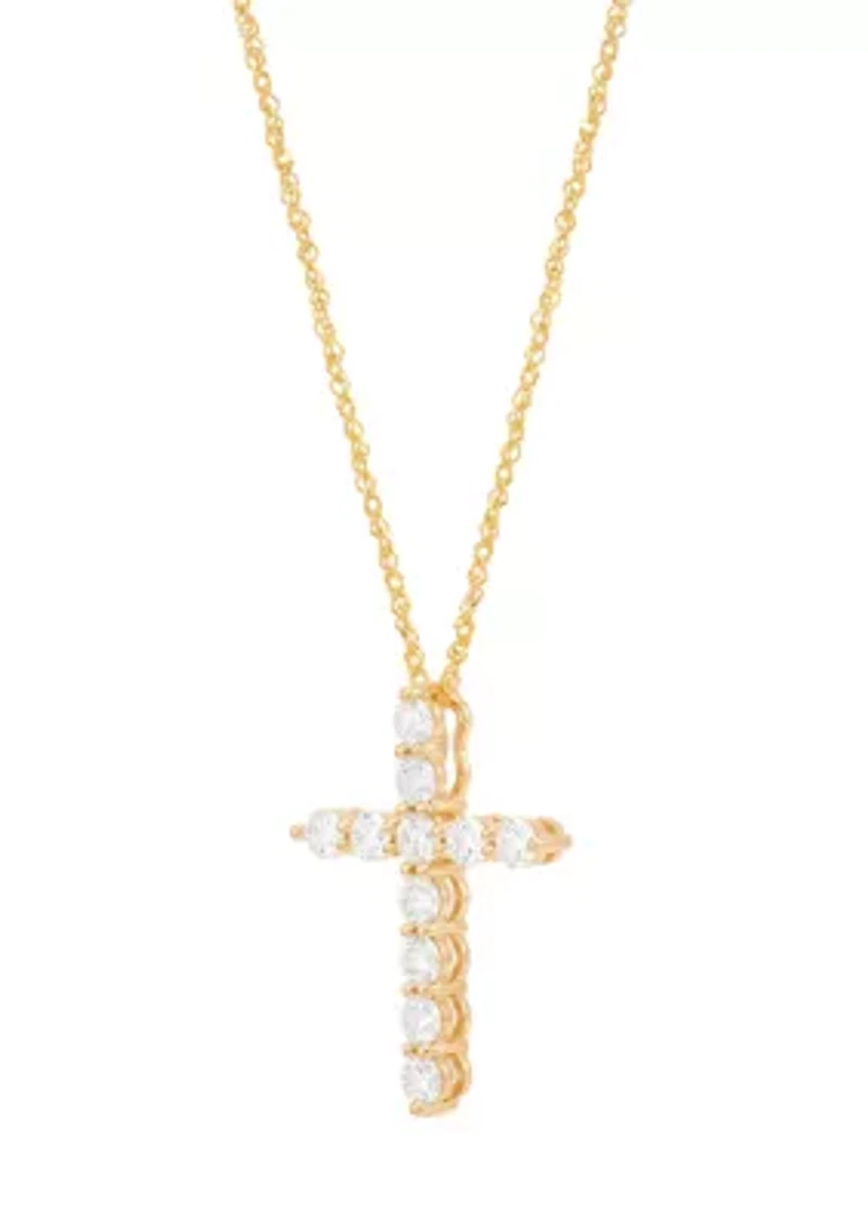 1 ct. t.w. Lab Grown Diamond Cross Pendant with 18" Rope Chain in 10K Yellow Gold
