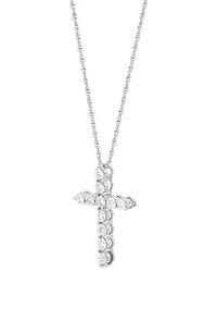 1 ct. t.w. Lab Grown Diamond Cross Pendant with 18" Rope Chain in 10K White Gold