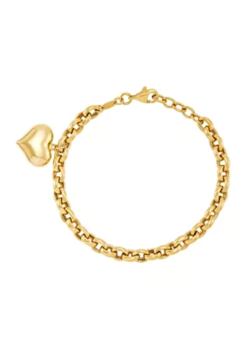 Puff Heart Dangle Bracelet in Gold Over Silver