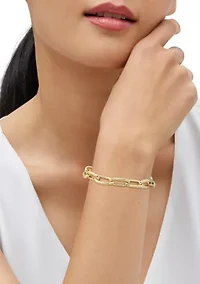 Hollow Oval Link Bracelet in Gold Over Silver