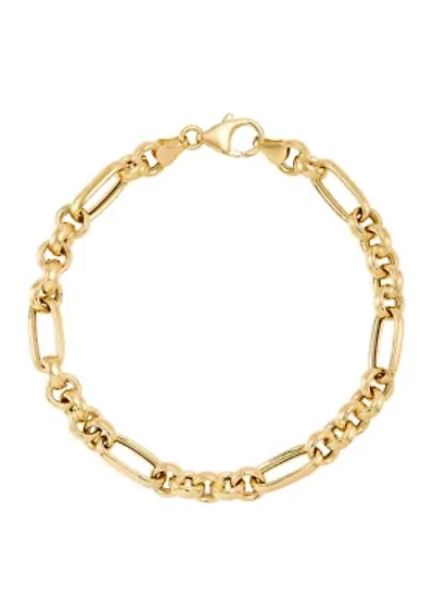 Rolo and Paperclip Link Bracelet in Gold Over Silver