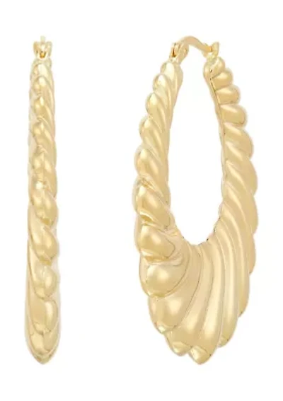 Ribbed Hoop Earrings in Gold Over Silver