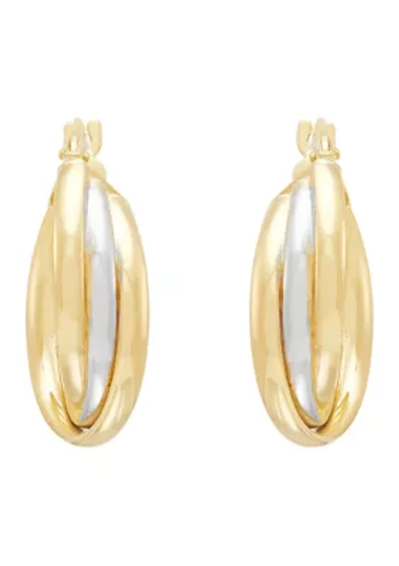 Triple Crossover  Hoop Earrings in Gold Over Silver
