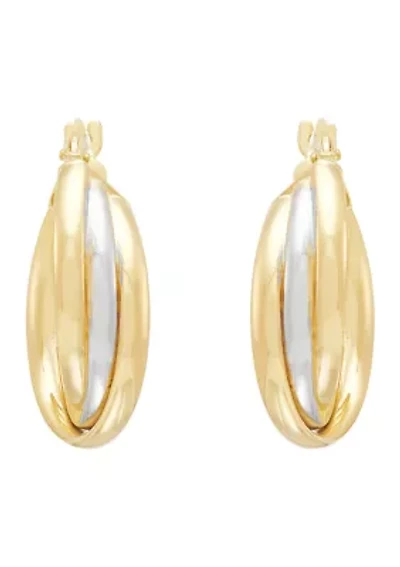 Triple Crossover  Hoop Earrings in Gold Over Silver