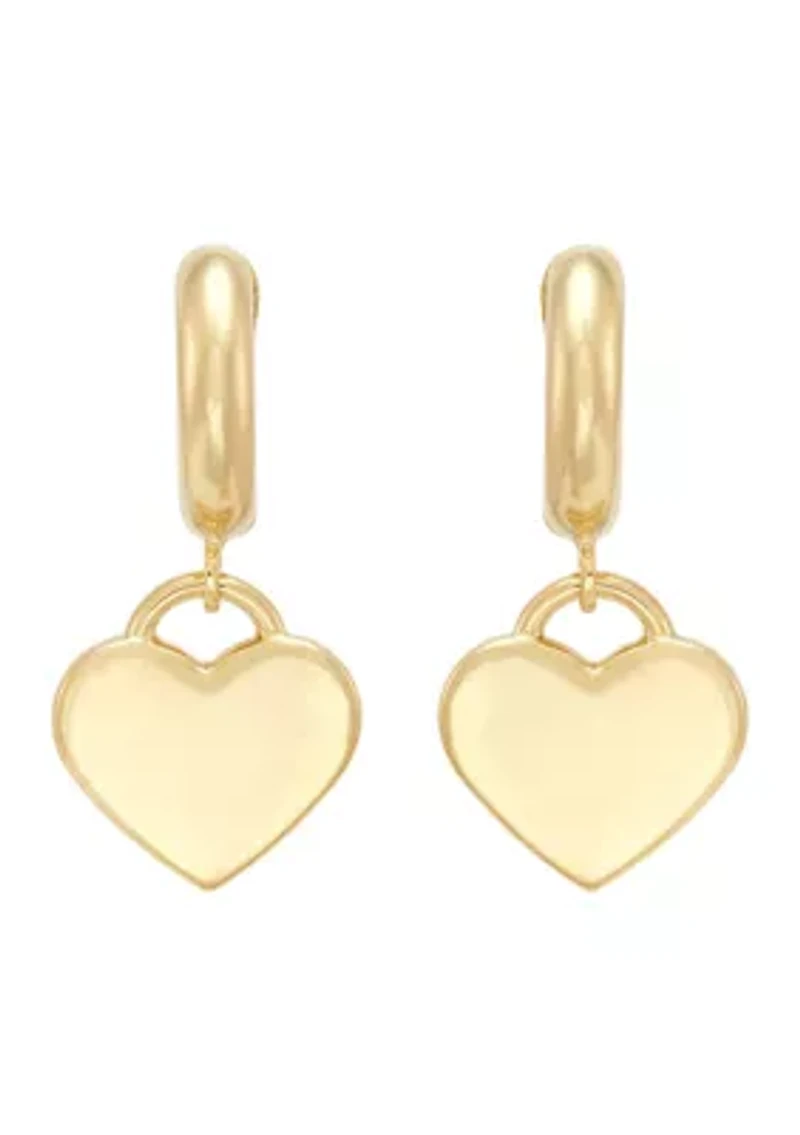 Huggie Heart Dangle Earrings in Gold Over Silver