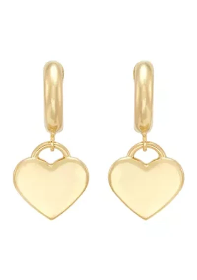 Huggie Heart Dangle Earrings in Gold Over Silver
