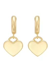 Huggie Heart Dangle Earrings in Gold Over Silver