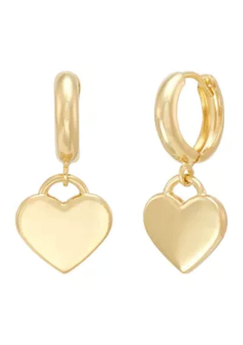 Huggie Heart Dangle Earrings in Gold Over Silver