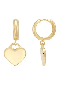 Huggie Heart Dangle Earrings in Gold Over Silver