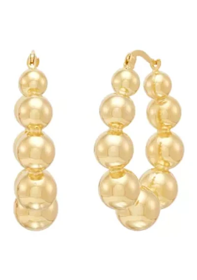 Graduated Bead Hoop Earrings in Gold Over Silver