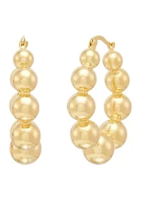 Graduated Bead Hoop Earrings in Gold Over Silver