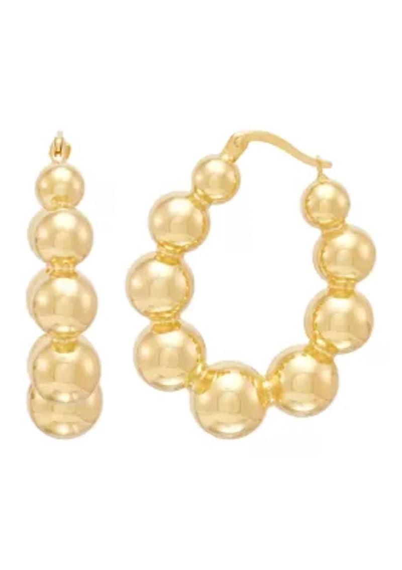 Graduated Bead Hoop Earrings in Gold Over Silver