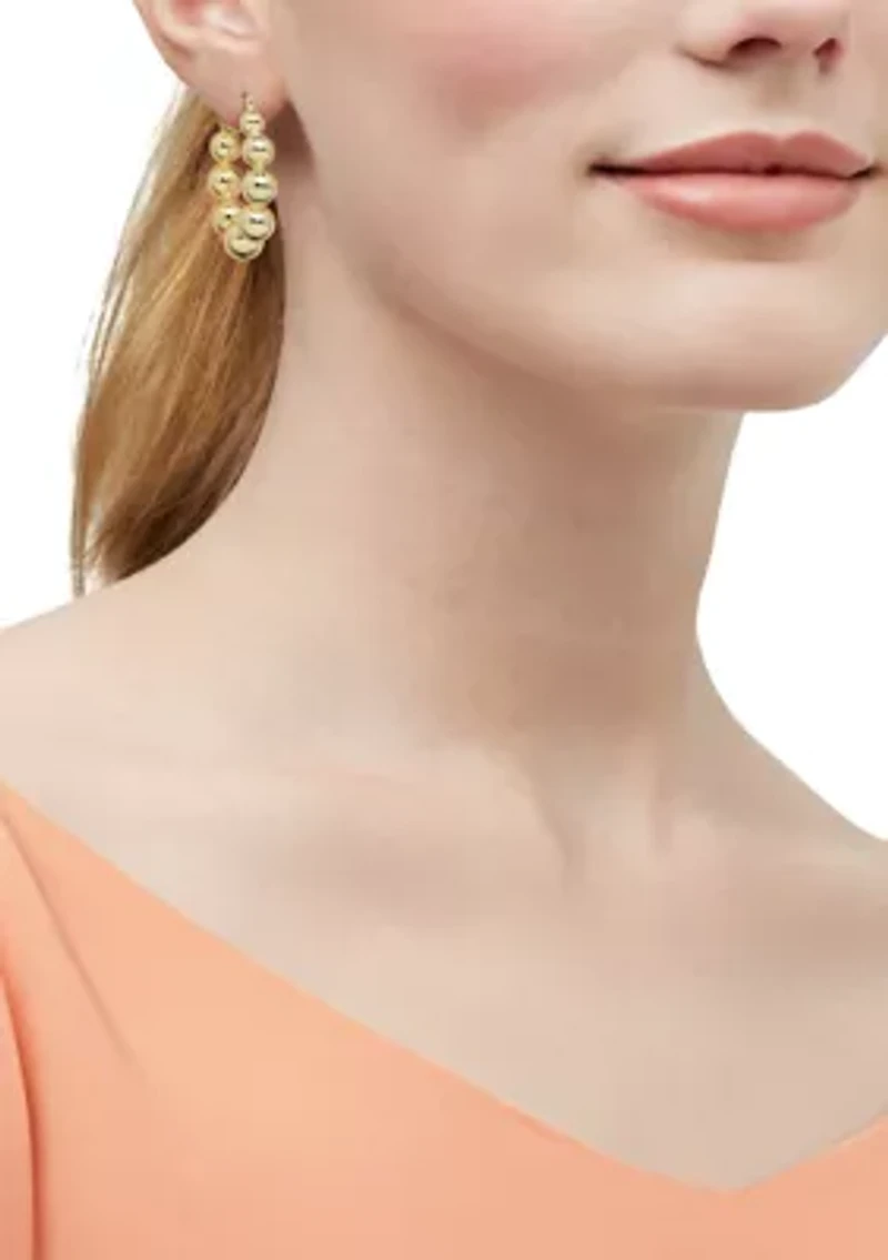 Graduated Bead Hoop Earrings in Gold Over Silver