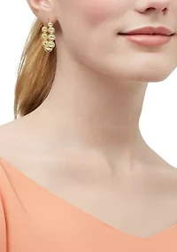 Graduated Bead Hoop Earrings in Gold Over Silver