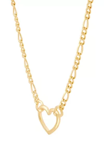Center Heart Necklace in Gold Over Silver