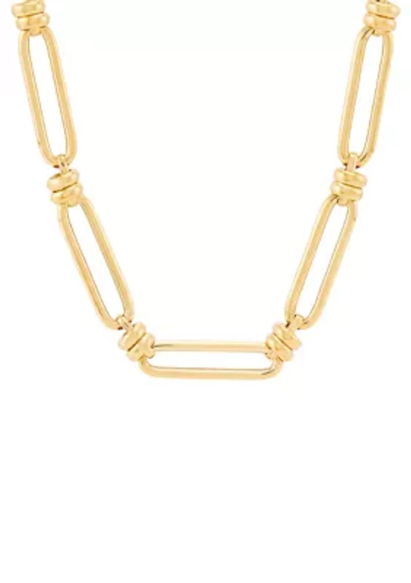 Hollow Paperclip and Roundella Link Necklace in Gold Over Silver