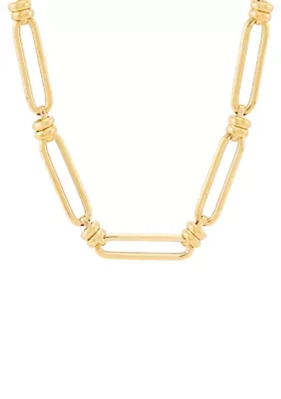 Hollow Paperclip and Roundella Link Necklace in Gold Over Silver