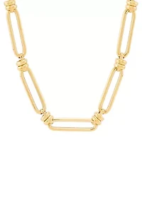 Hollow Paperclip and Roundella Link Necklace in Gold Over Silver
