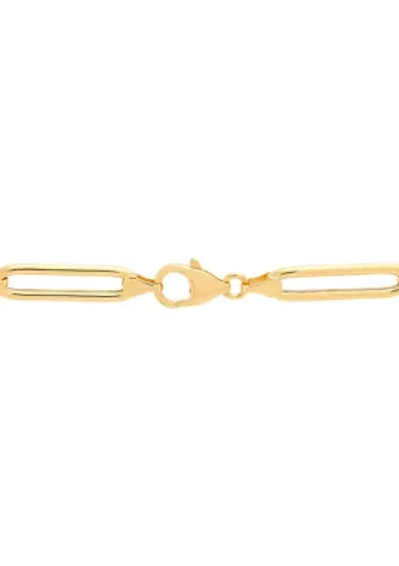 Hollow Paperclip and Roundella Link Necklace in Gold Over Silver