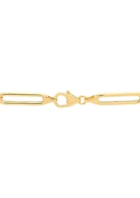 Hollow Paperclip and Roundella Link Necklace in Gold Over Silver