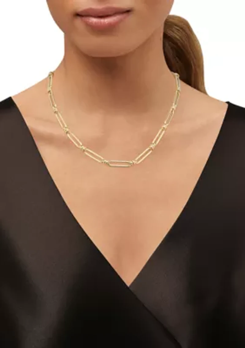 Hollow Paperclip and Roundella Link Necklace in Gold Over Silver