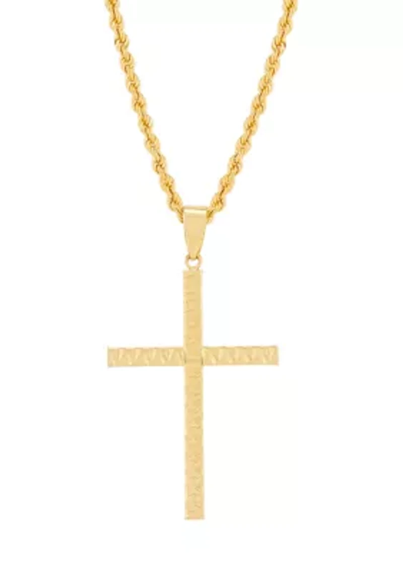Cross Pendant with 20" Rope Chain in Gold Over Silver