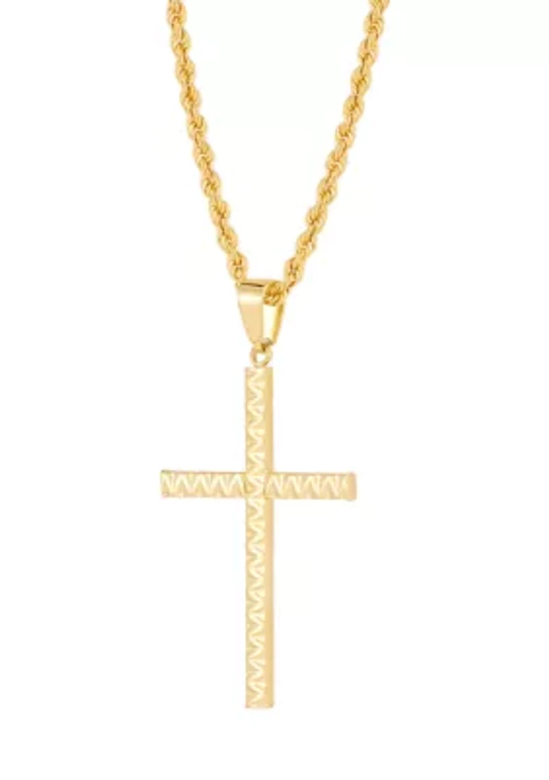 Cross Pendant with 20" Rope Chain in Gold Over Silver