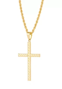 Cross Pendant with 20" Rope Chain in Gold Over Silver