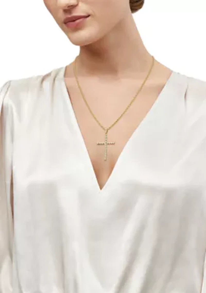 Cross Pendant with 20" Rope Chain in Gold Over Silver