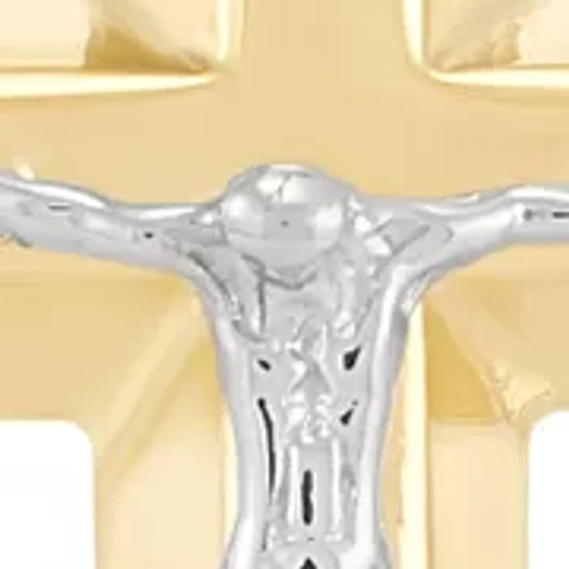 Cross and Crucifix Pendant with 20" Rope Chain in Gold Over Silver