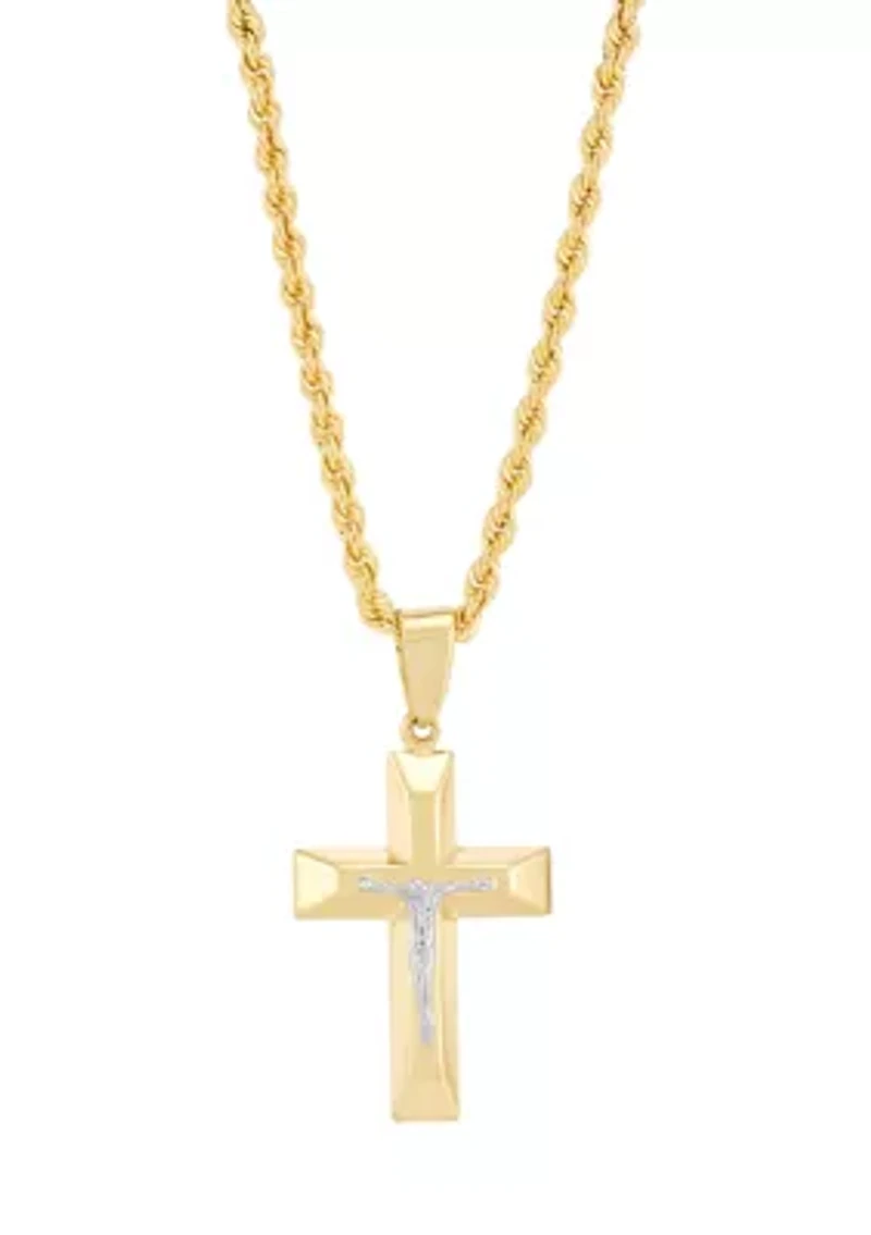 Cross and Crucifix Pendant with 20" Rope Chain in Gold Over Silver