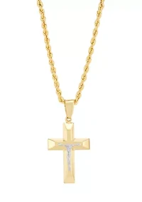 Cross and Crucifix Pendant with 20" Rope Chain in Gold Over Silver