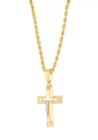 Cross and Crucifix Pendant with 20" Rope Chain in Gold Over Silver