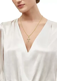 Cross and Crucifix Pendant with 20" Rope Chain in Gold Over Silver