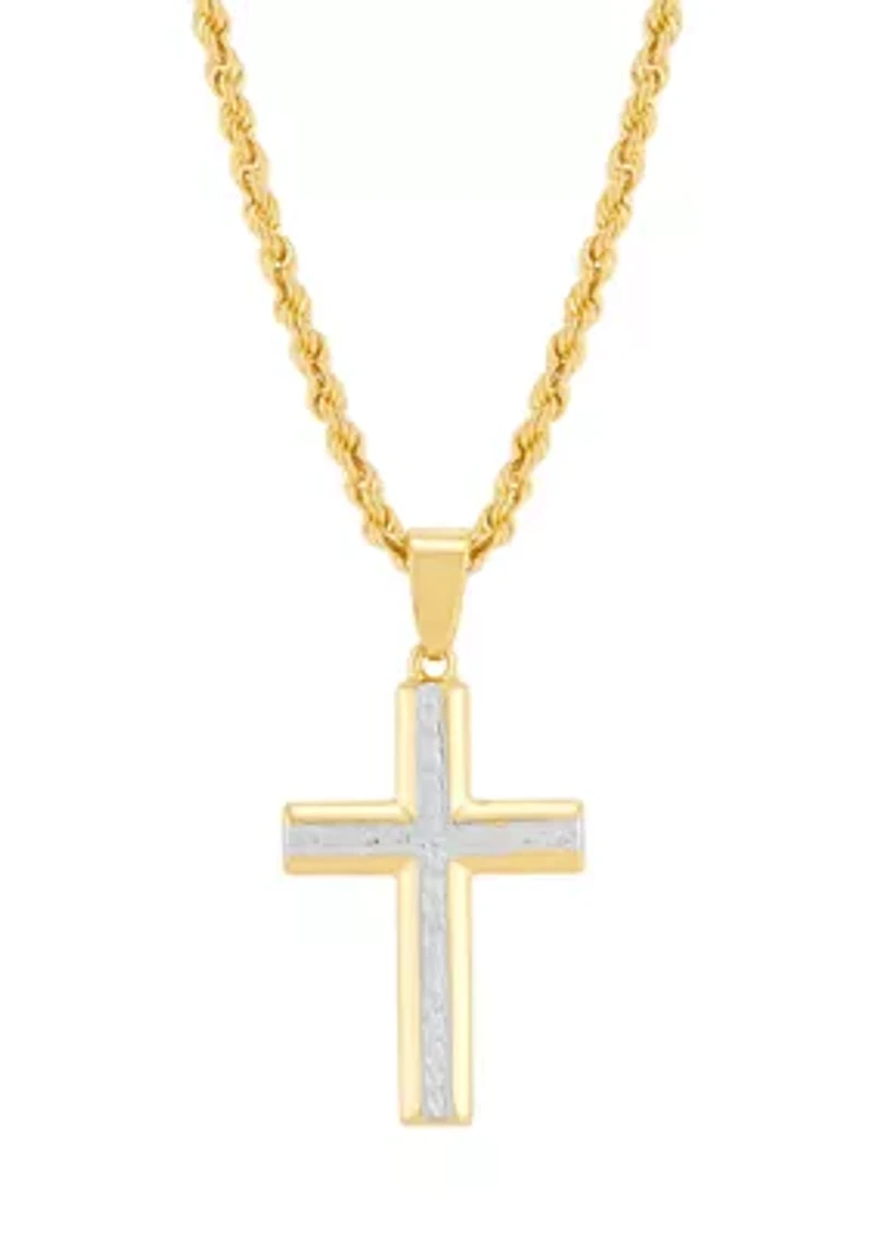 Cross Pendant with 20" Rope Chain in Gold Over Silver