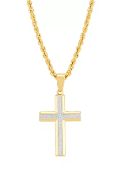 Cross Pendant with 20" Rope Chain in Gold Over Silver