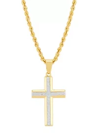 Cross Pendant with 20" Rope Chain in Gold Over Silver