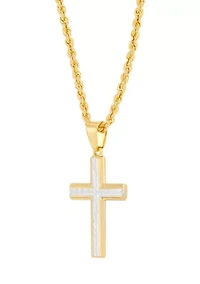 Cross Pendant with 20" Rope Chain in Gold Over Silver