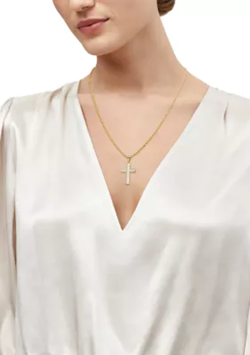 Cross Pendant with 20" Rope Chain in Gold Over Silver