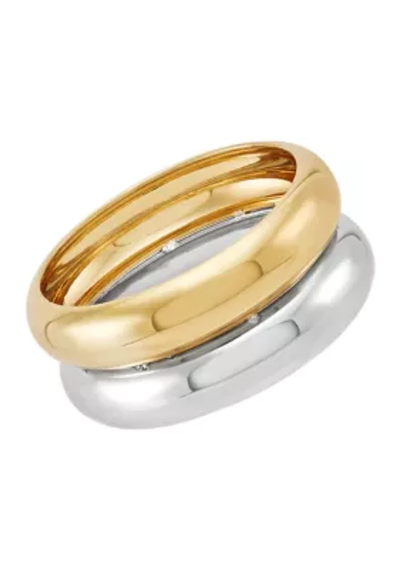 Double Rows Bold Band in Sterling Silver and 10K Yellow Gold