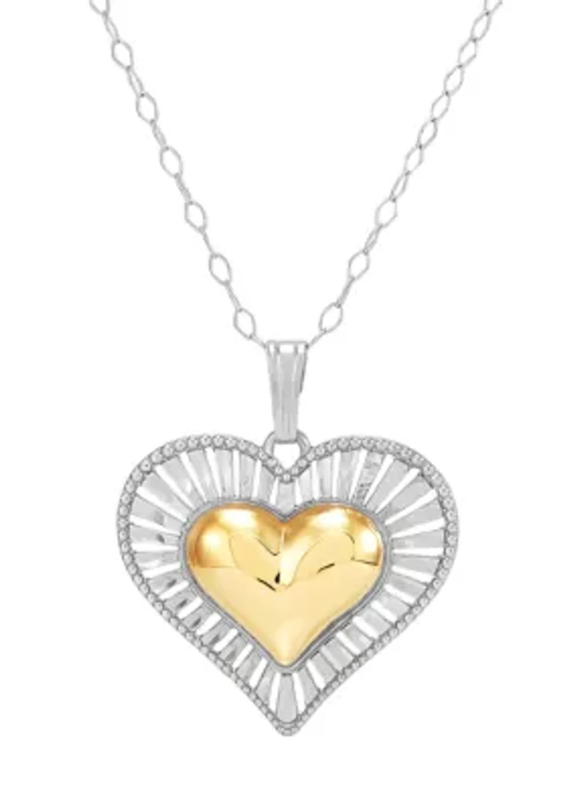 Double Heart Pendant with 18" Cable Chain Necklace in Sterling Silver and 10K Yellow Gold