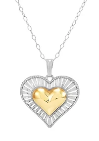 Double Heart Pendant with 18" Cable Chain Necklace in Sterling Silver and 10K Yellow Gold