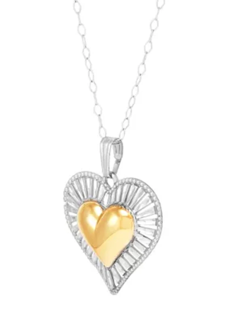 Double Heart Pendant with 18" Cable Chain Necklace in Sterling Silver and 10K Yellow Gold