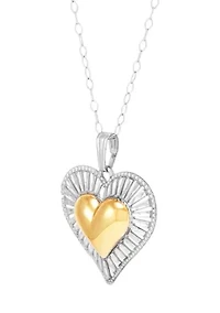 Double Heart Pendant with 18" Cable Chain Necklace in Sterling Silver and 10K Yellow Gold