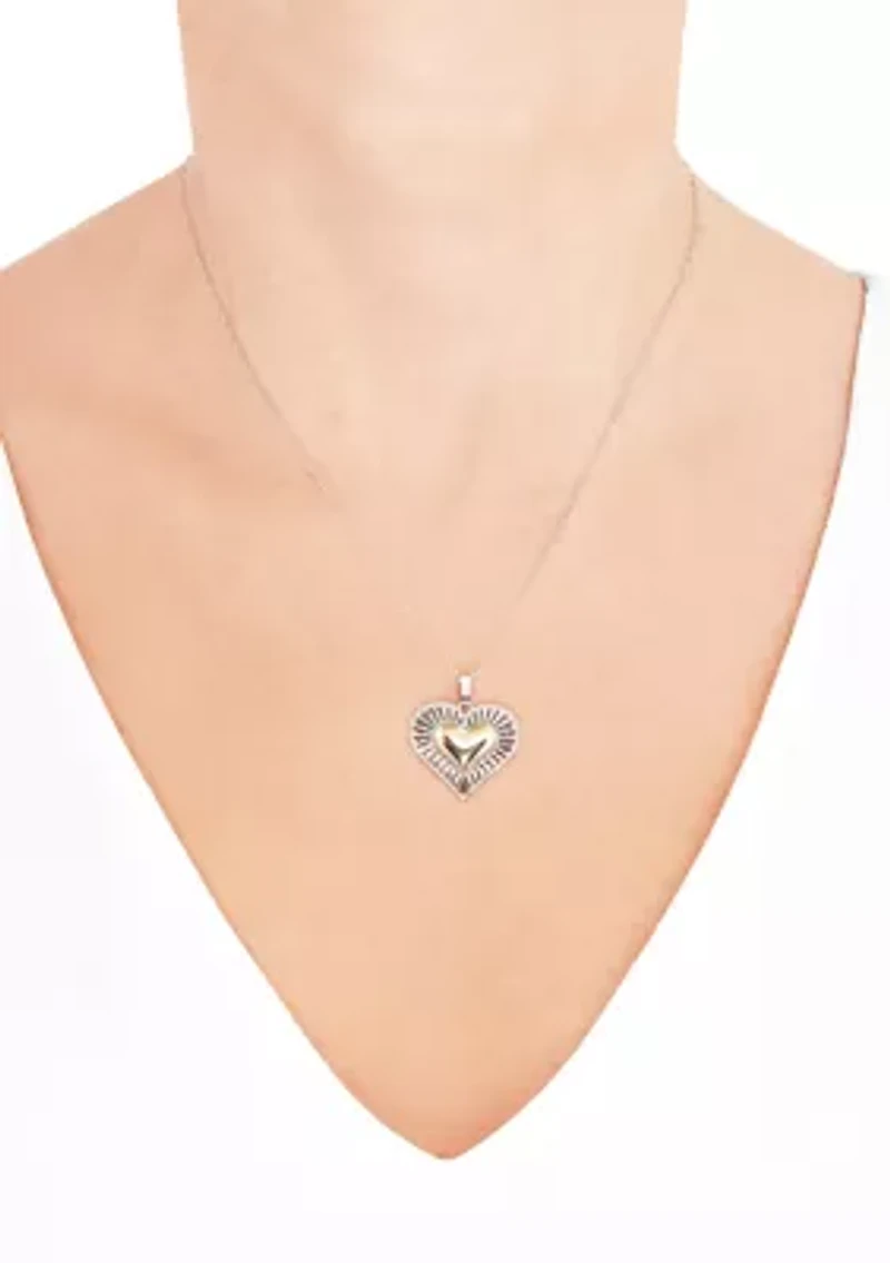 Double Heart Pendant with 18" Cable Chain Necklace in Sterling Silver and 10K Yellow Gold