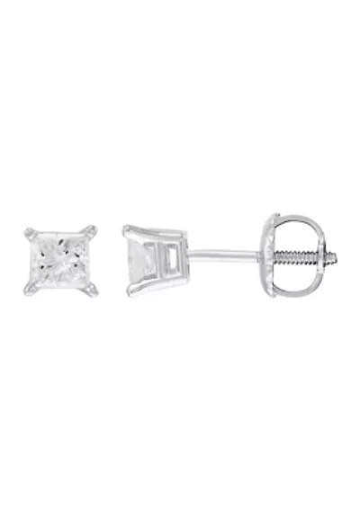 1/2 ct. t.w. Princess Cut Diamond Stud Earrings in 14K White Gold 