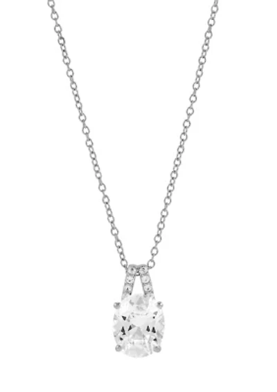 Lab Grown White Sapphire Pendant with 18" Cable Chain and Stud Earrings Set in Sterling Silver