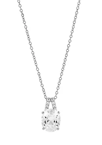 Lab Grown White Sapphire Pendant with 18" Cable Chain and Stud Earrings Set in Sterling Silver
