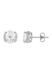 Lab Grown White Sapphire Pendant with 18" Cable Chain and Stud Earrings Set in Sterling Silver